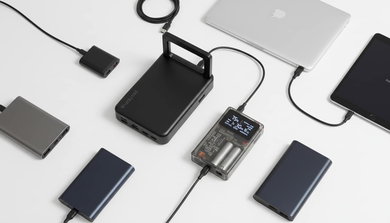 Best laptop power banks 2026 including high-capacity 90000mAh portable charger with USB-C ports and Shargeek 170 translucent power bank